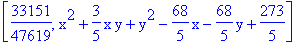 [33151/47619, x^2+3/5*x*y+y^2-68/5*x-68/5*y+273/5]